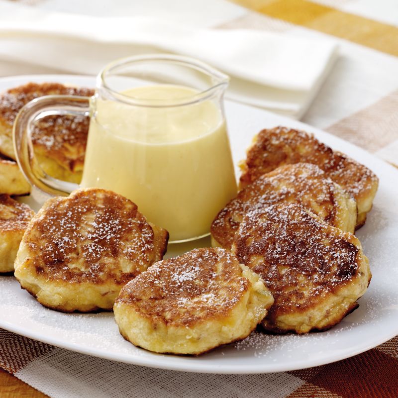 Photo of Kleine Apfelpuffer mit Vanillesauce