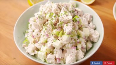 Photo of Rezept: erfrischender Hühnchen Apfel Salat.