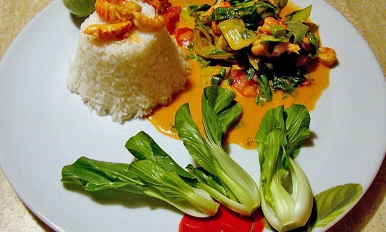Photo of Flusskrebscurry mit Thai – Auberginen und Pak Choi