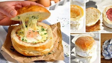 Photo of Warme brötchen mit ei, käse und schinken gefüllt