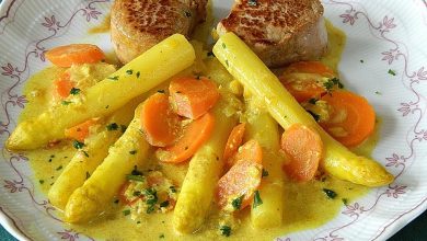 Photo of Curry-Spargel mit Schweinefiletmedaillons