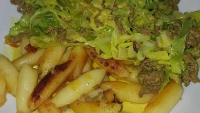 Photo of Curry-Spitzkohl-Hack-Pfanne mit Schupfnudeln oder Hirse