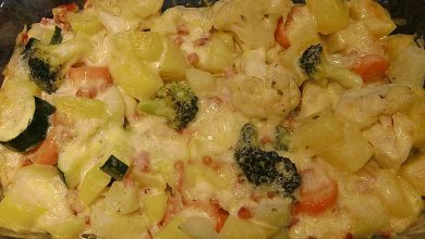 Photo of Überbackener Gemüseauflauf mit Kartoffeln und Baconstreifen