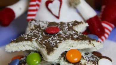 Photo of Sandwich-Weihnachtsbaum mit Nutella, Smarties und Kokosnuss