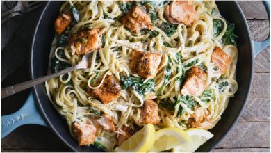 Photo of Spaghetti mit Lachs und Spinat in Sahnesoße