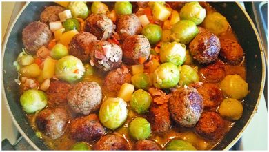 Photo of Rosenkohlgratin mit Hackfleischkugeln