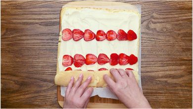 Photo of Biskuitrolle mit Erdbeer-Sahne Füllung