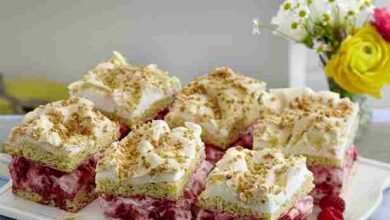 Photo of Mandelkuchen mit Baiser und Himbeersahne