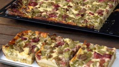 Photo of Quark Rhabarberkuchen mit Vanillepudding