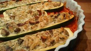 Photo of Gefüllte Zucchini mit Champignons und Frischkäse