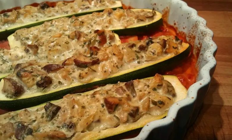 Photo of Gefüllte Zucchini mit Champignons und Frischkäse
