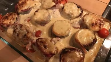 Photo of Schweinefilet mit Gorgonzola-Sahne-Sauce und Zucchini aus dem Backofen